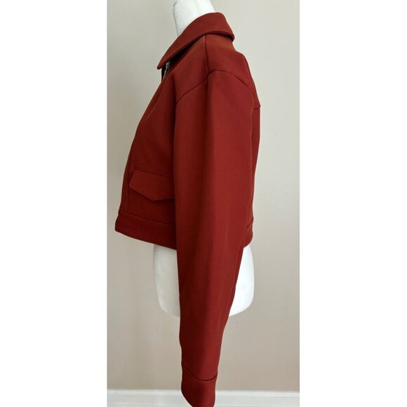 SFAM 7 For All Mankind Cropped Casual Moto Barrel Sleeve Jacket Rust/Orange XS - Picture 6 of 14